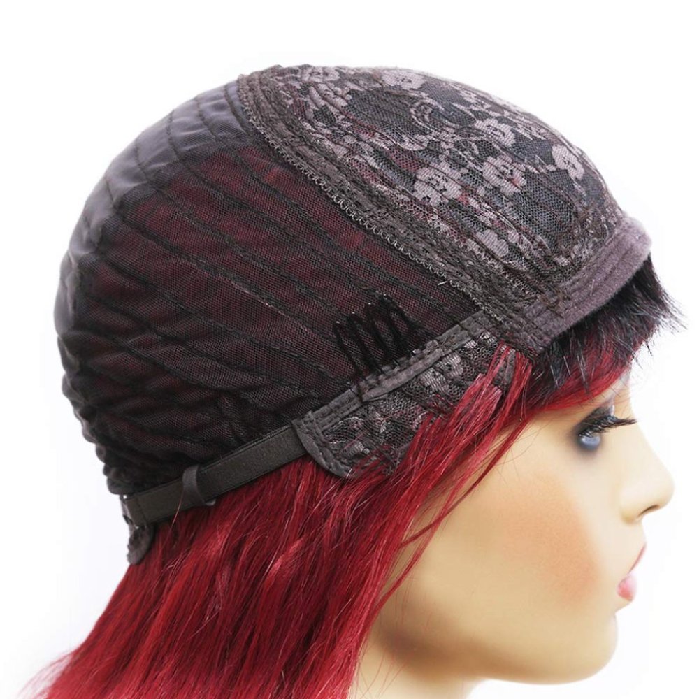 ANDRIA Women's 26" Wavy Wig w/Bangs Synthetic Heat Resist Ombre Burgundy Red NWT - Picture 5 of 5